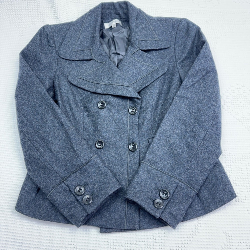 Harve Benard Petite Gray Wool Blend Double Breasted Peacoat Jacket 8P 1EP3441-54